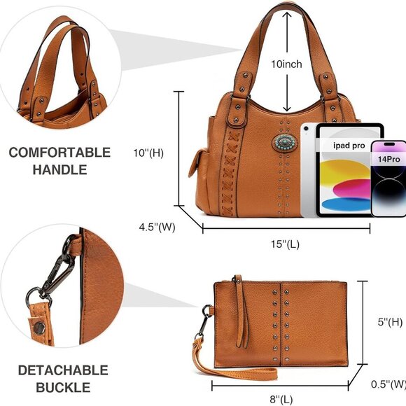 Tote Bag for Women Large Western Purse Ladies Top Handle Shoulder Handbags Vinta - Picture 5 of 7